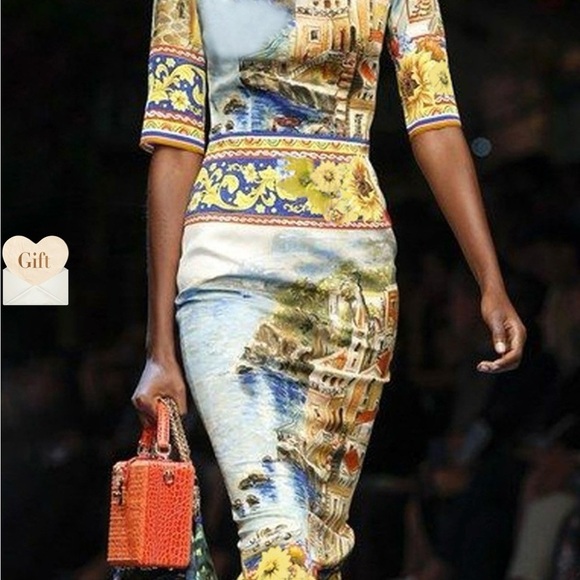 - STYLEWE Yellow and Blue Sheath Midi Dress Resort Wear - Picture 2 of 4